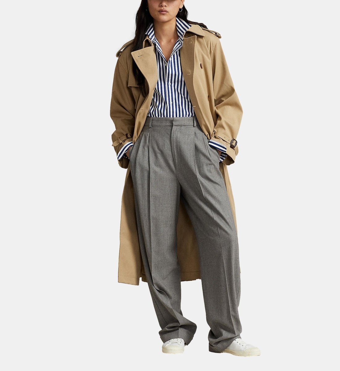 Shop Polo Ralph Lauren Double-breasted Belted Trench Coat In Nude