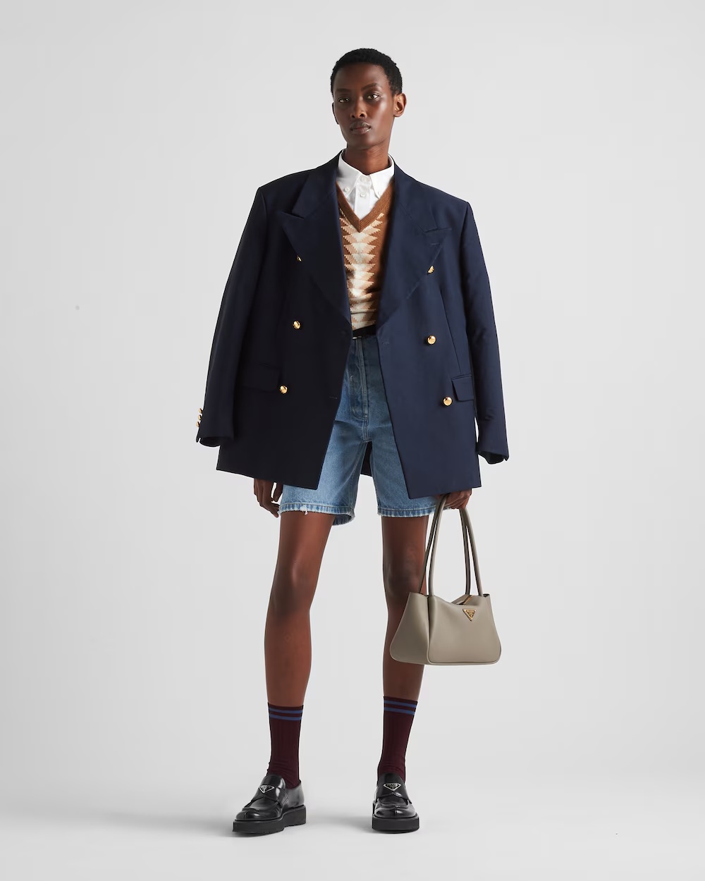 Prada Double-breasted Suit Jacket In Blue