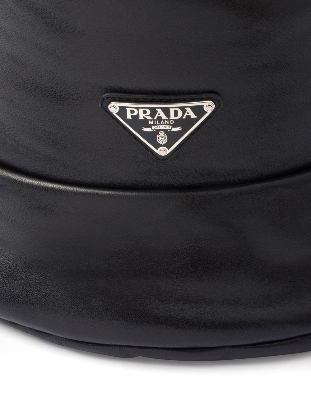 Prada Enamelled-logo Nappa Leather Bucket Hat In Black