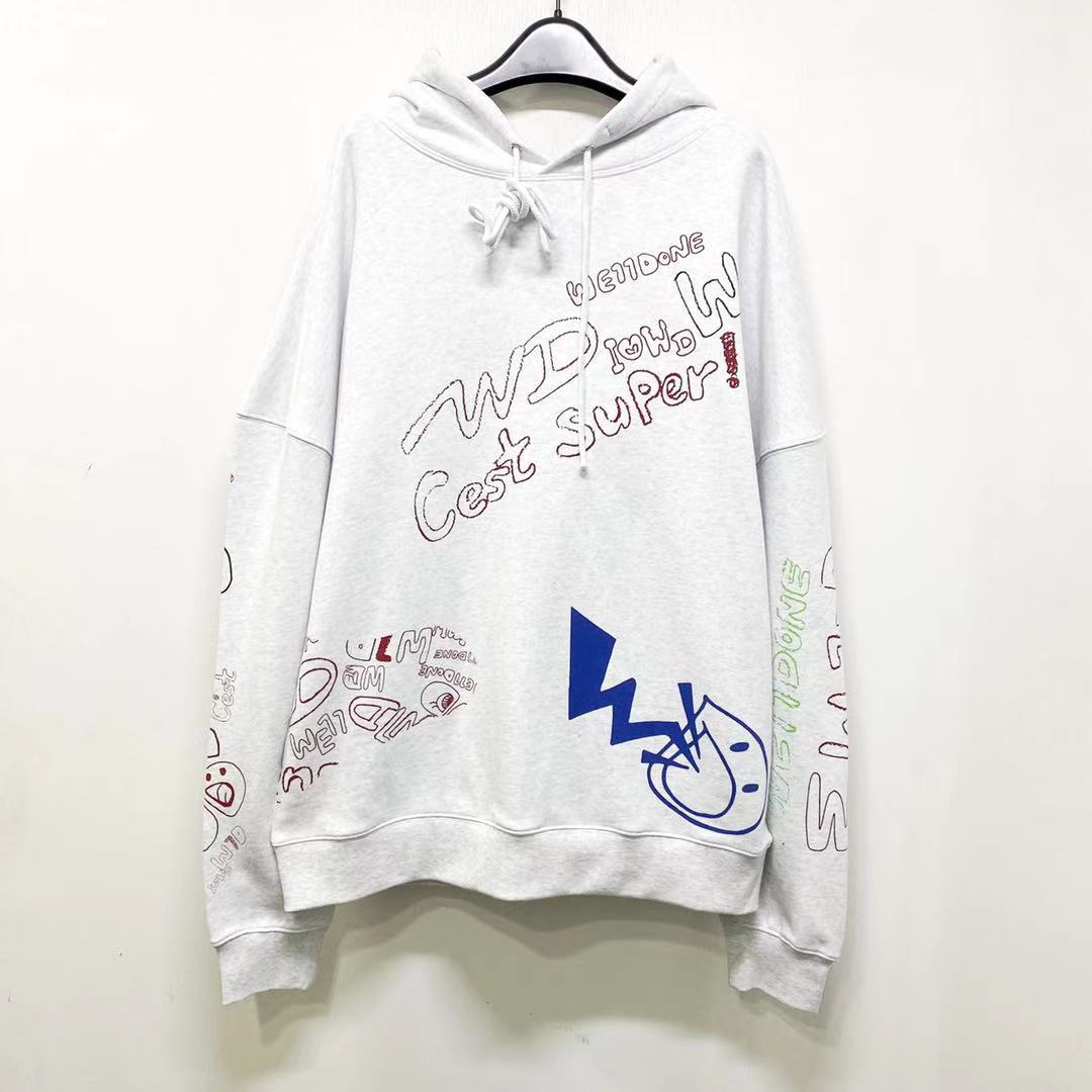 We11 Done All-over Print Drawstring Hoodie In White