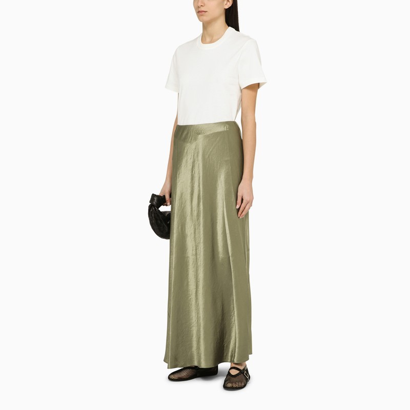 Shop Vince Crinkled-finish Satin Maxi Skirt In Gray