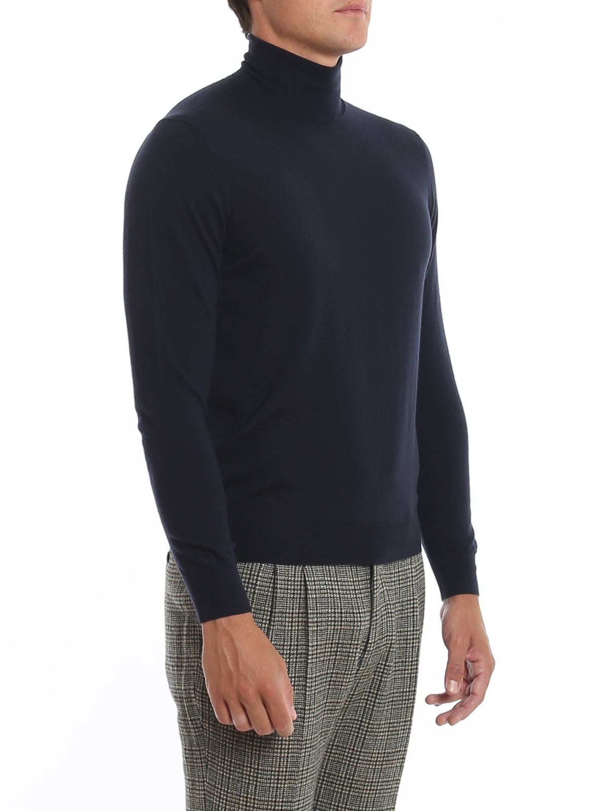 Drumohr Man Turtleneck Midnight Blue Size 48 Lambswool In Black
