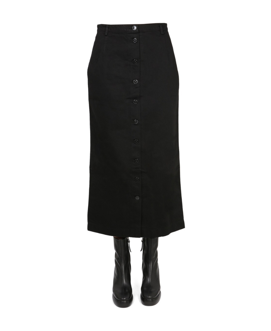 Raf Simons Logo Patch Buttoned-up Denim Midi Skirt In Black