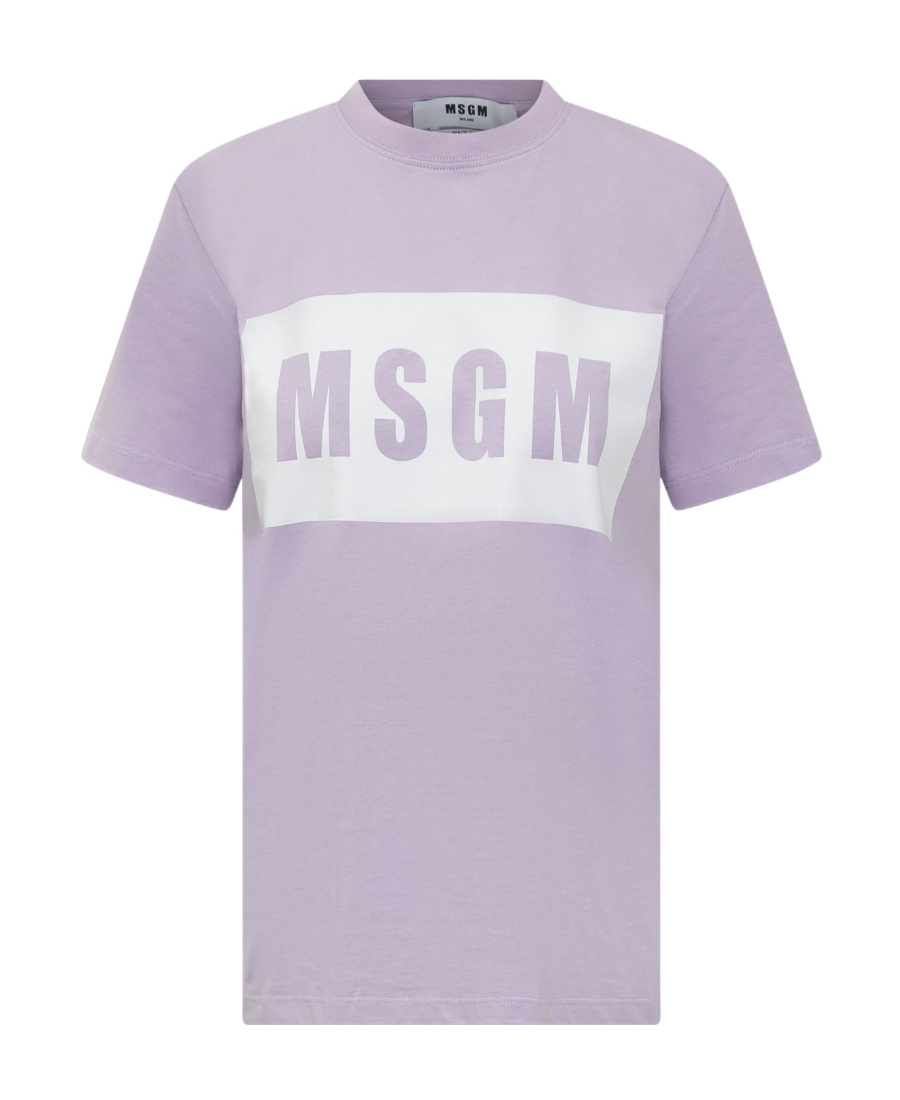 Msgm Logo-print Crewneck T-shirt In Purple