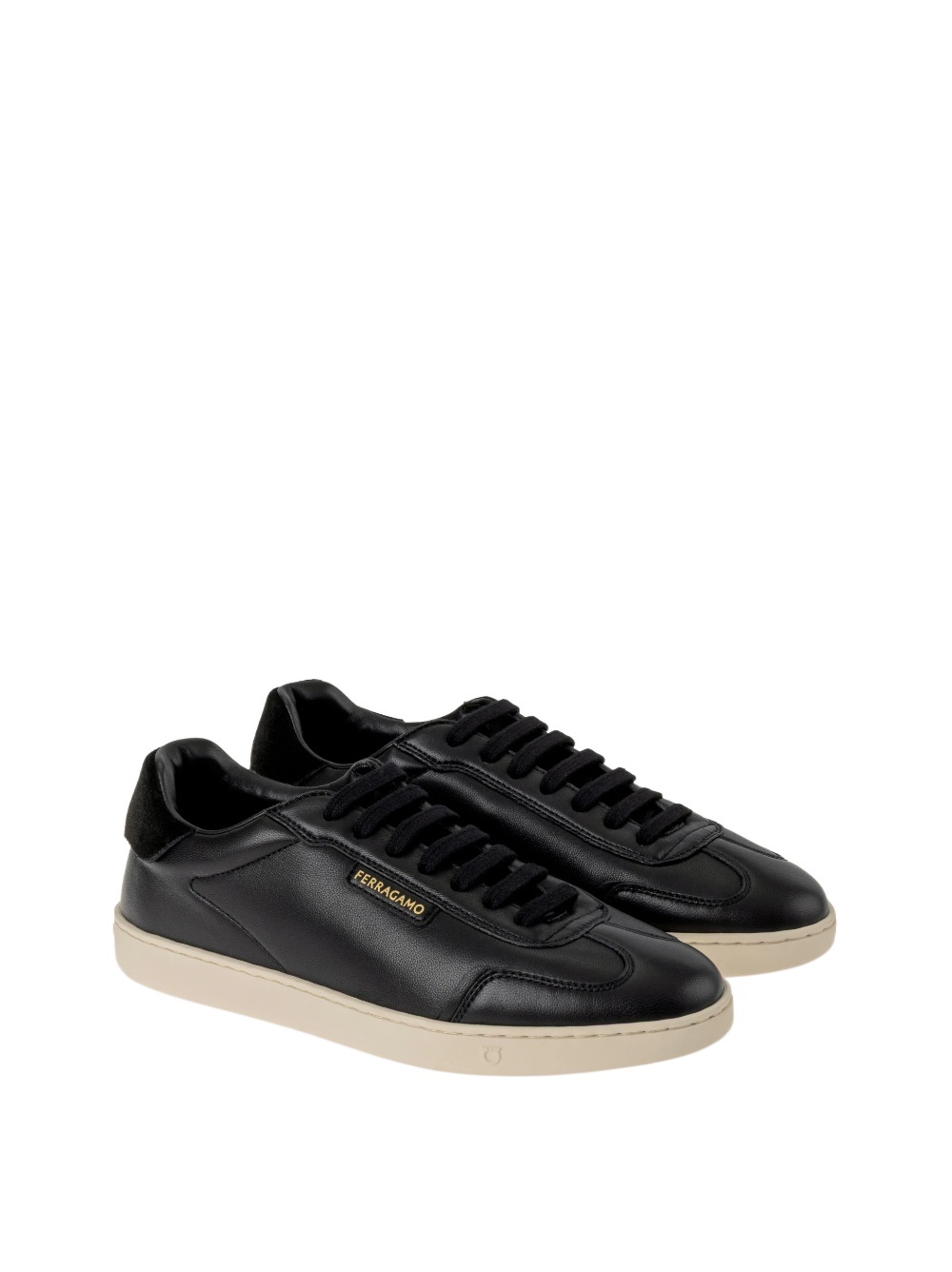 Ferragamo Suede-panel Leather Sneakers In Black