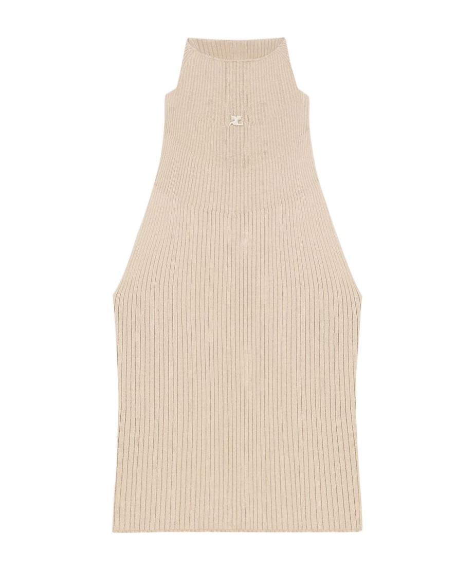 Courrèges Mockneck Ribbed Cotton-wool Top In Nude