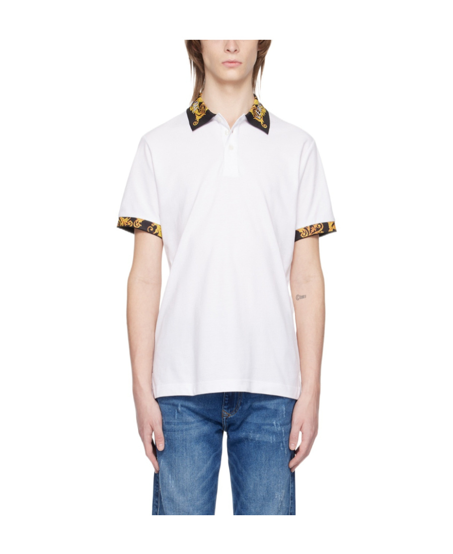 Shop Versace Jeans Lapel Short-sleeved Polo Shirt In White