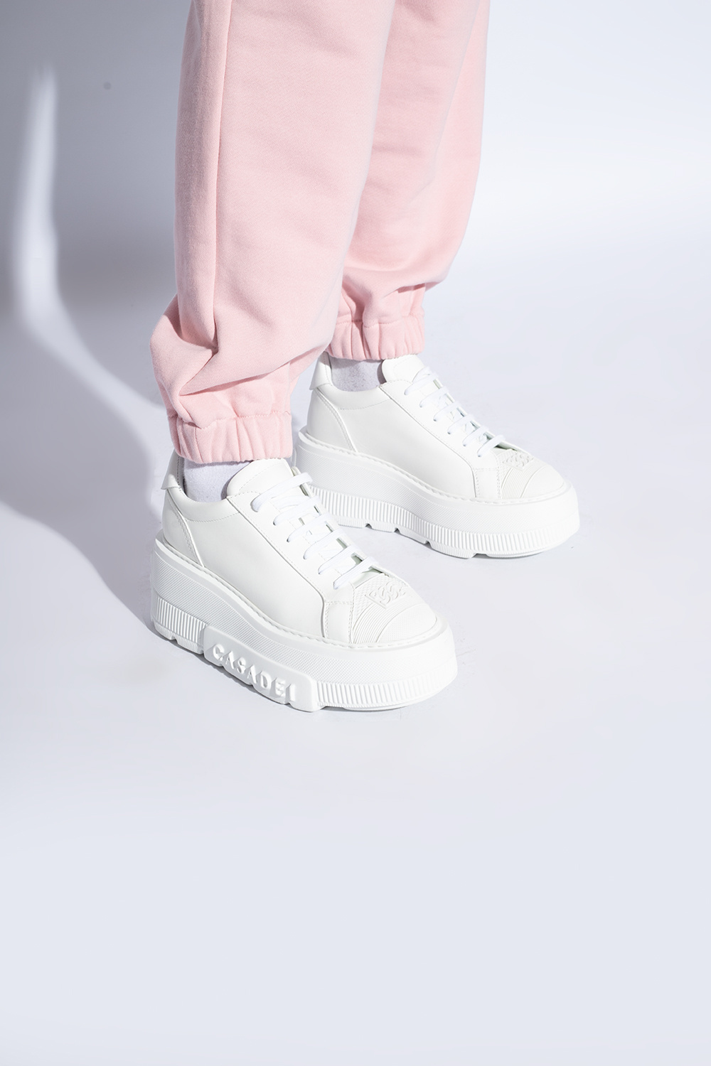 Casadei Low Top Sneakers Platform Sole In White