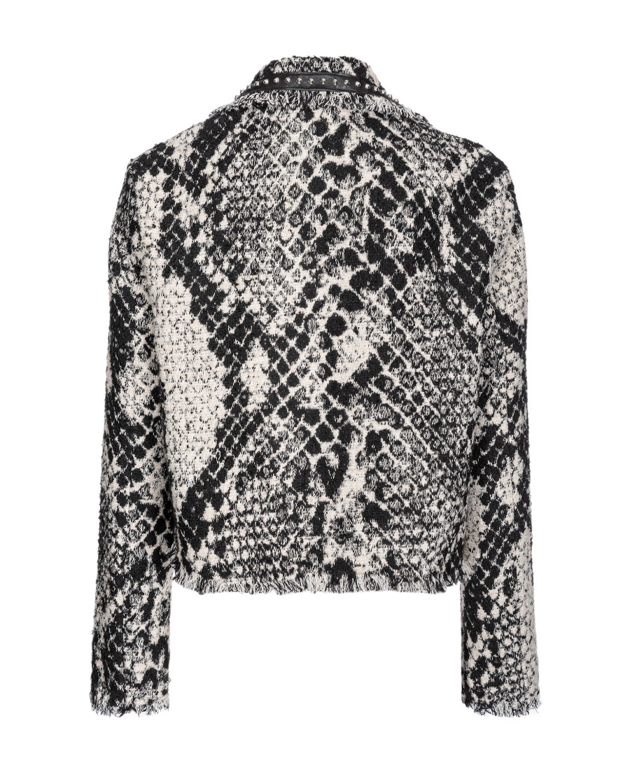 Pinko Snake-effect Jacquard Cropped Jacket In Black