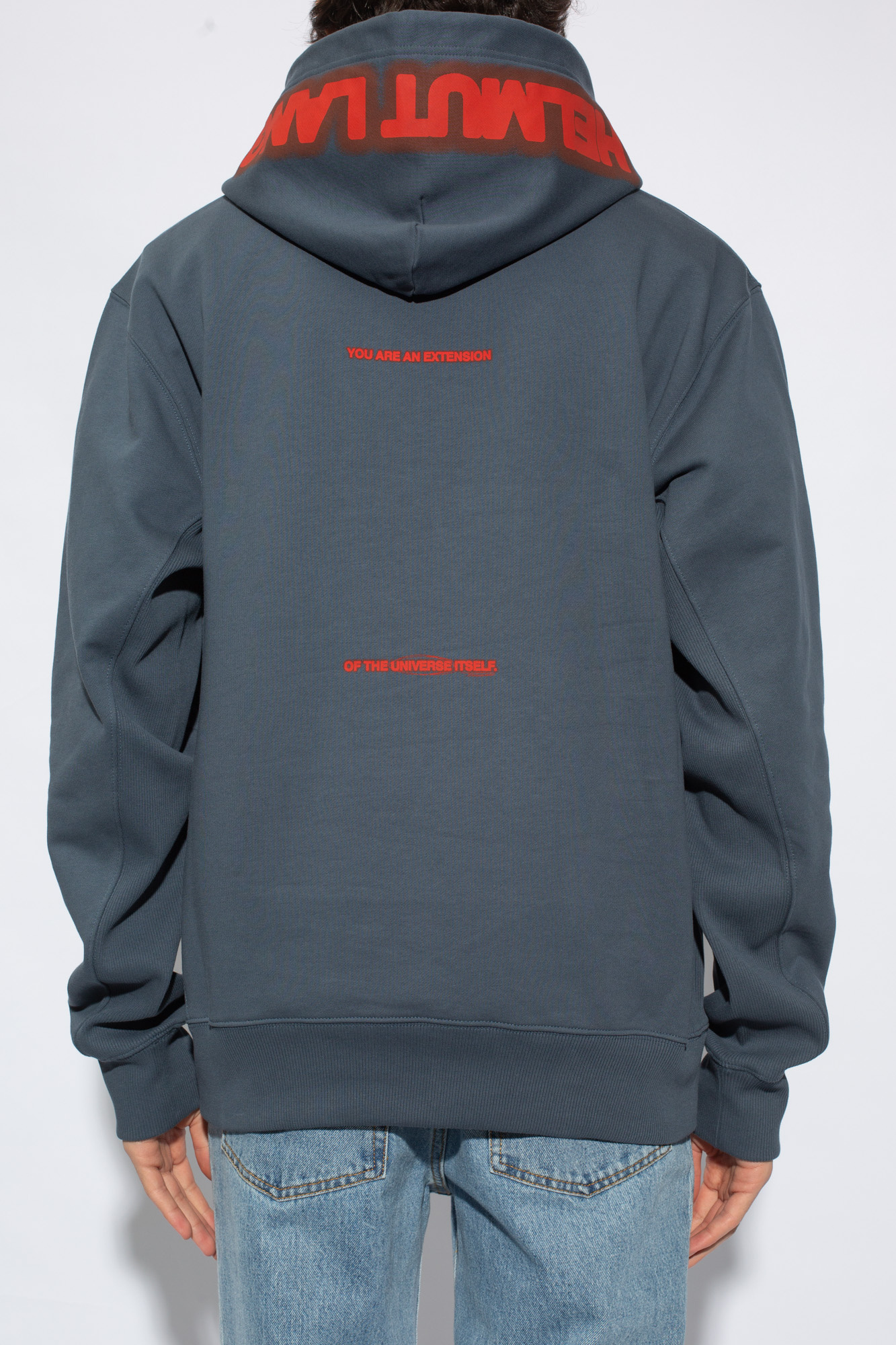 Helmut Lang Graphic-print Cotton Hoodie In Blue