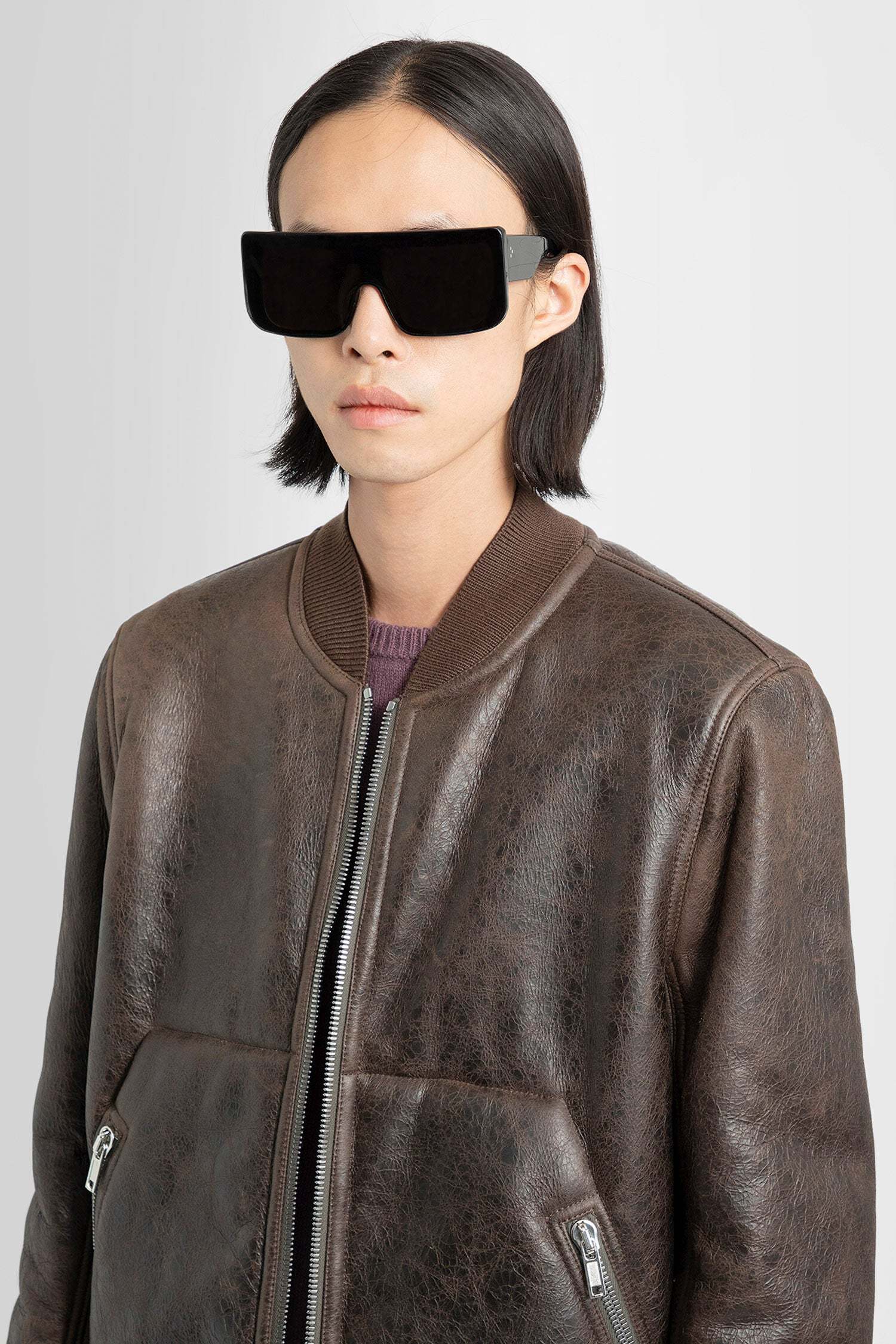 Rick Owens Shearling-lining Leather Bomber Jacket In Black
