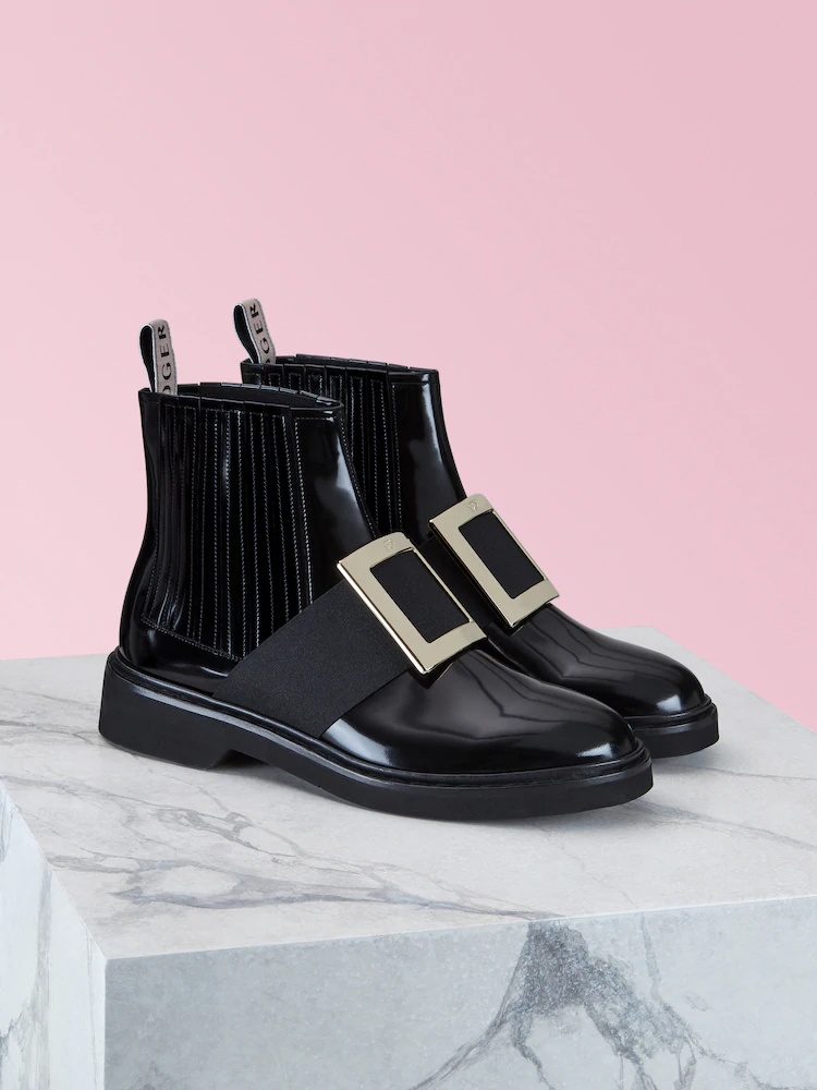 Roger Vivier Viv Ranger Embellished Patent-leather Chelsea Boots In Black