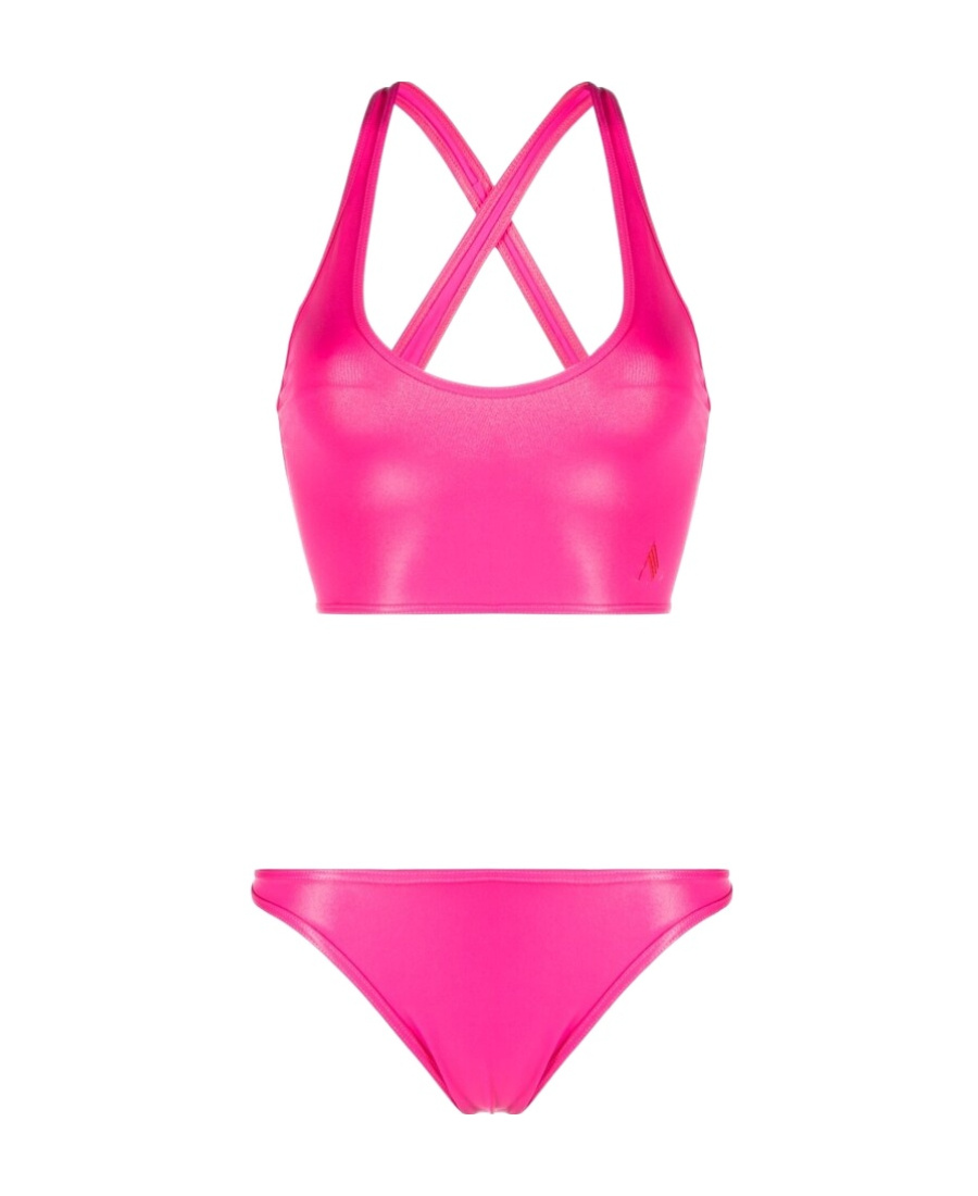 Attico Crossover-strap Bikini Set With Embroidered Logo In Pink
