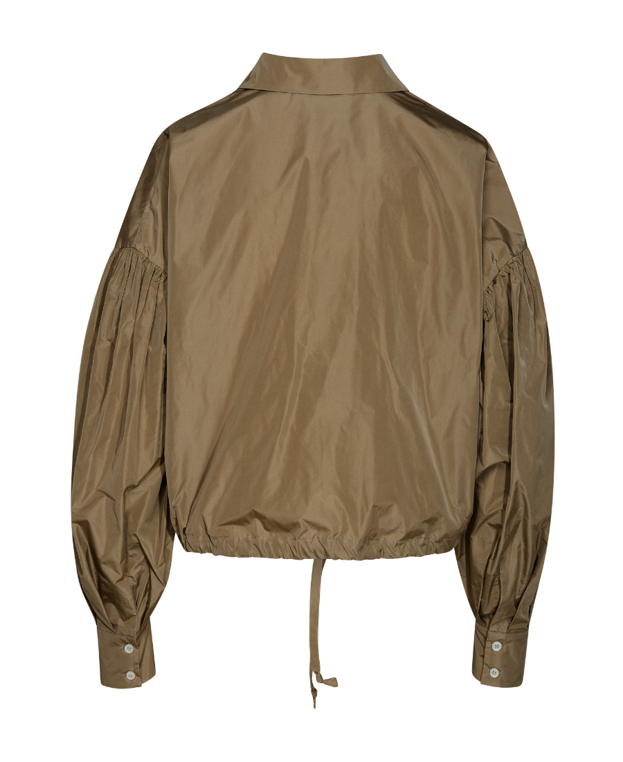 Msgm Draw Stringed Hem Puff-sleeved Shirt In Brown