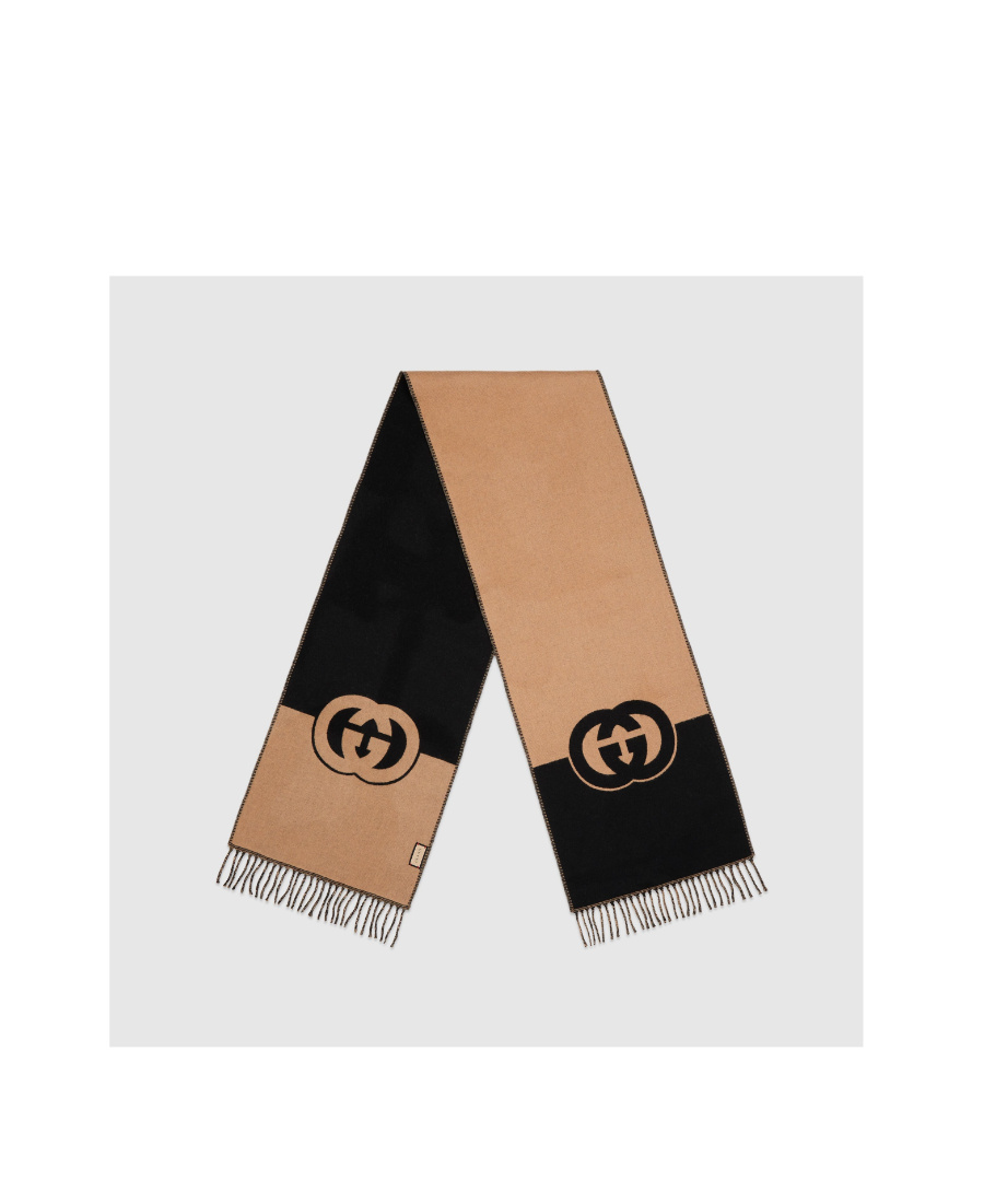 Gucci Interlocking G Wool Scarf In Black
