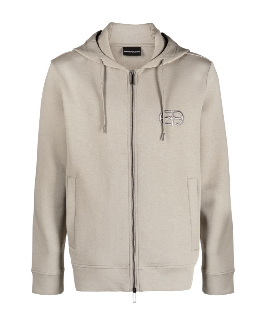 Emporio Armani Logo-embroidered Drawstring Hoodie In Nude
