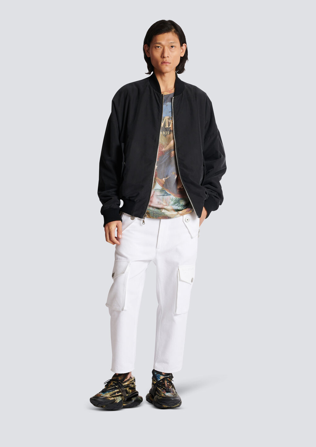 Balmain Men's Sky Print Reversible Bomber Jacket | Size 50 | Ah0tf355cd83 In Green