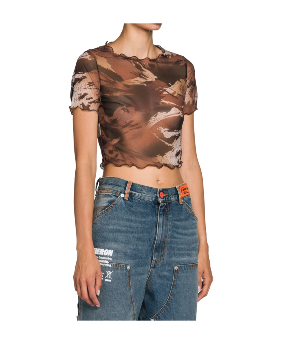 Heron Preston Camo Mesh Cropped T-shirt In Brown