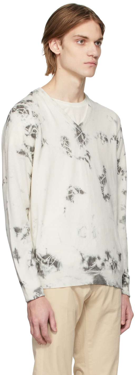 Massimo Alba V-neck Tie-dyed Long-sleeved Knitted Pullover In White