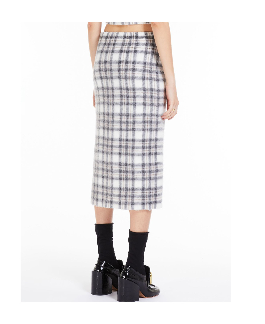 Sportmax Check-pattern Midi Skirt In Gray
