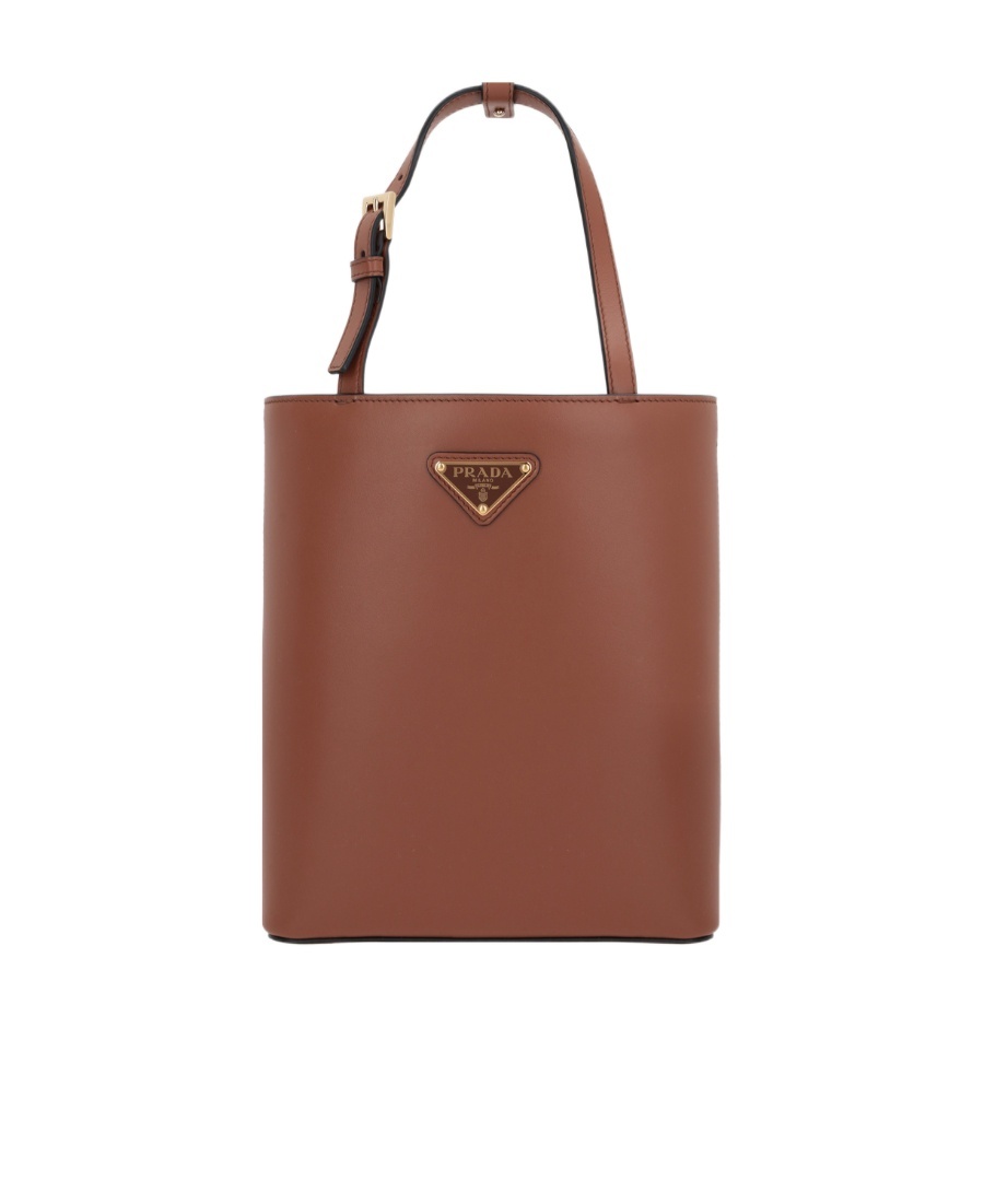Shop Prada Triangle-logo Leather Tote Bag In Brown