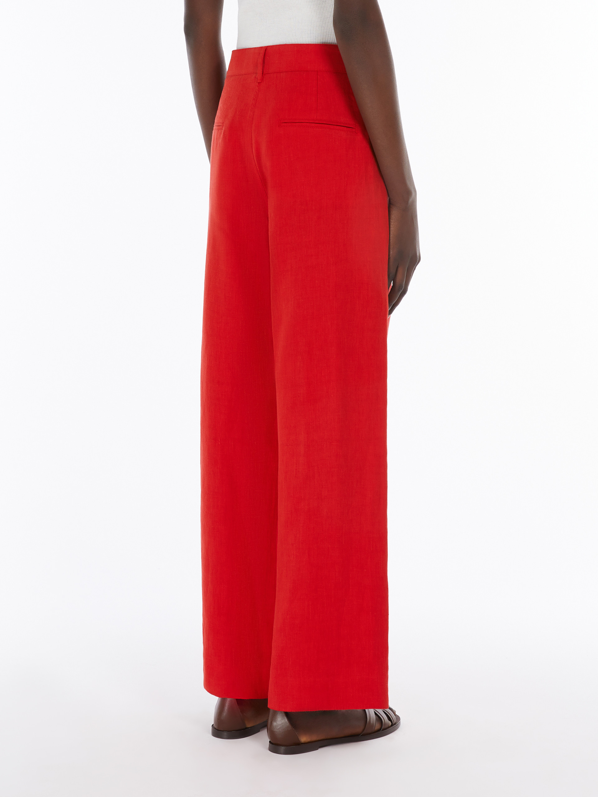 Max Mara Linen Wide-leg Trousers In Red
