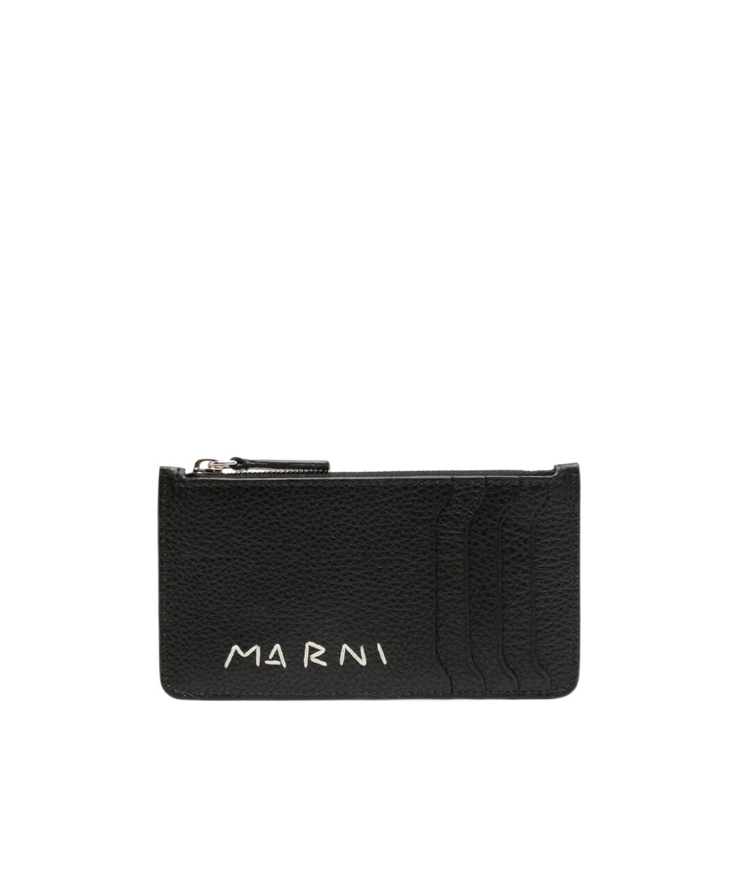 Marni Black Logo-stitched Leather Card Holder In Black
