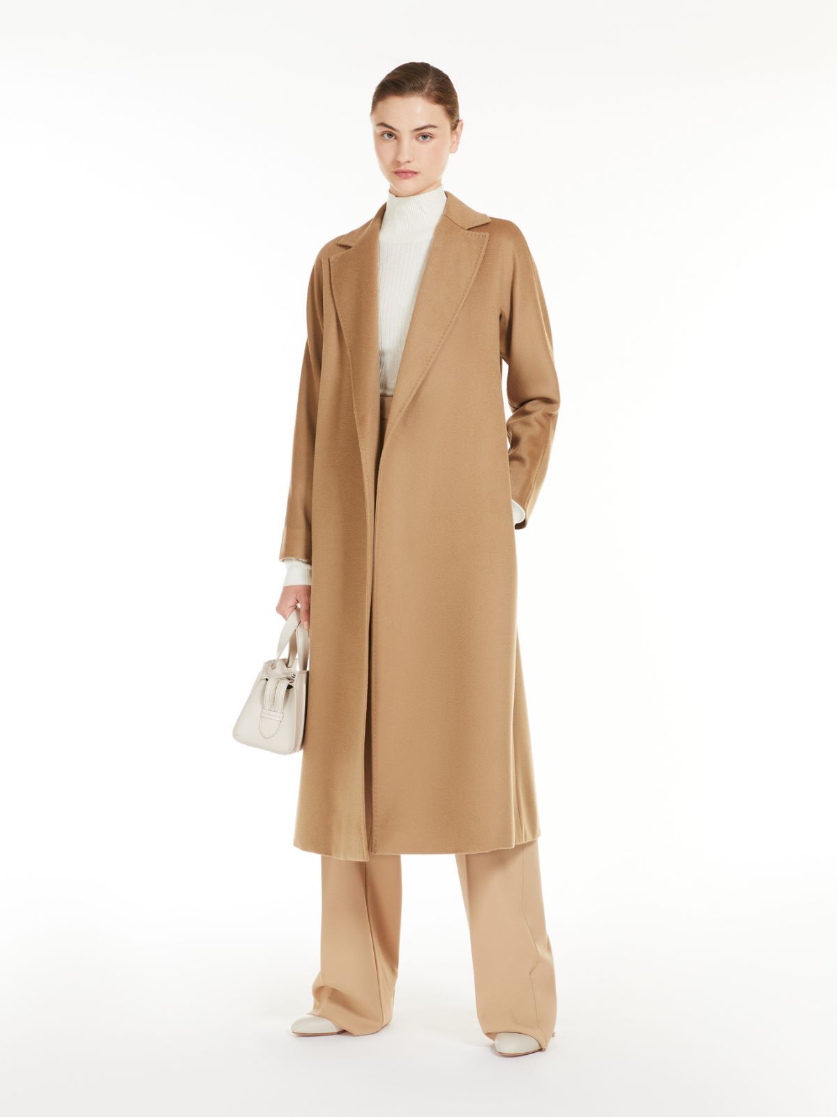 Max Mara Wool Cashmere Long-sleeved Coat In Brown