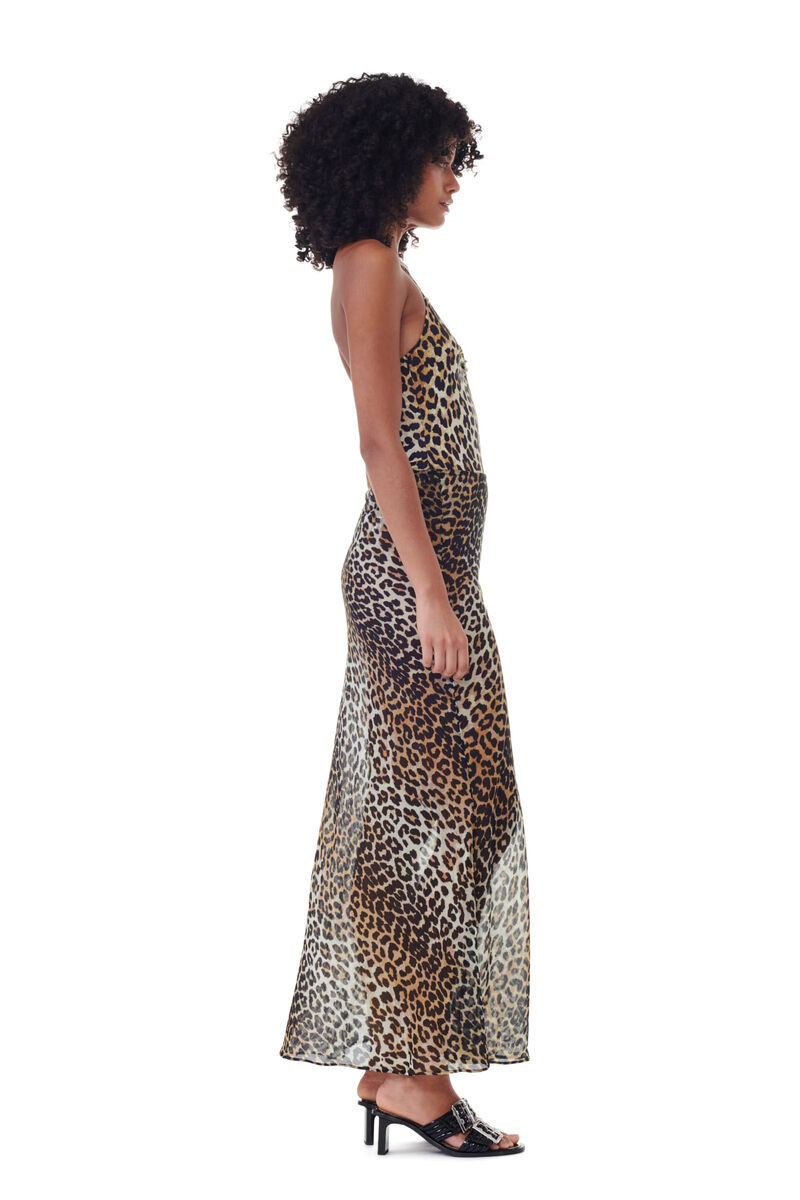 Ganni Printed Chiffon Maxi Skirt In Almond Milk In Nude