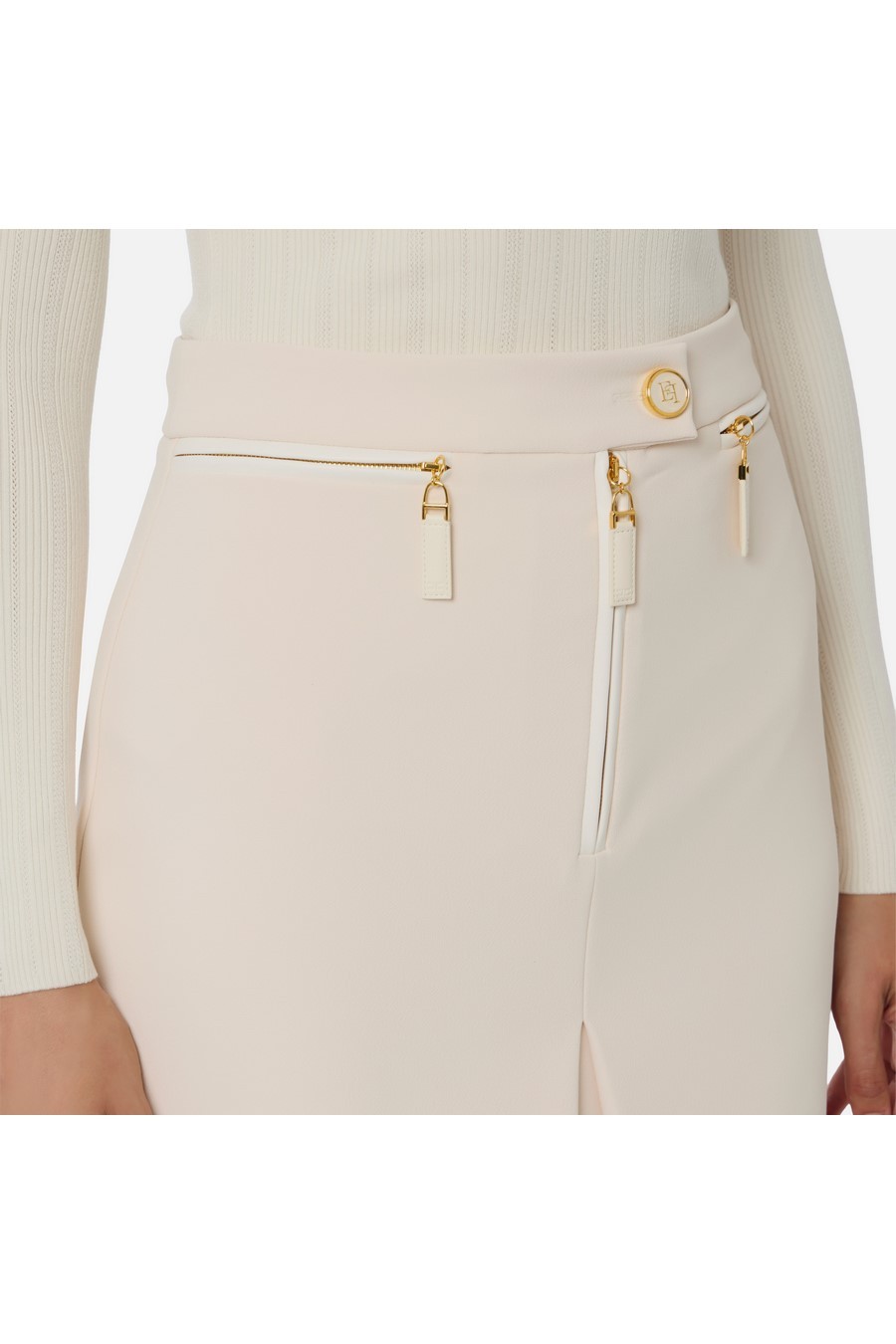 Elisabetta Franchi Skirt In Double Layer Crêpe With Zip In Neutral