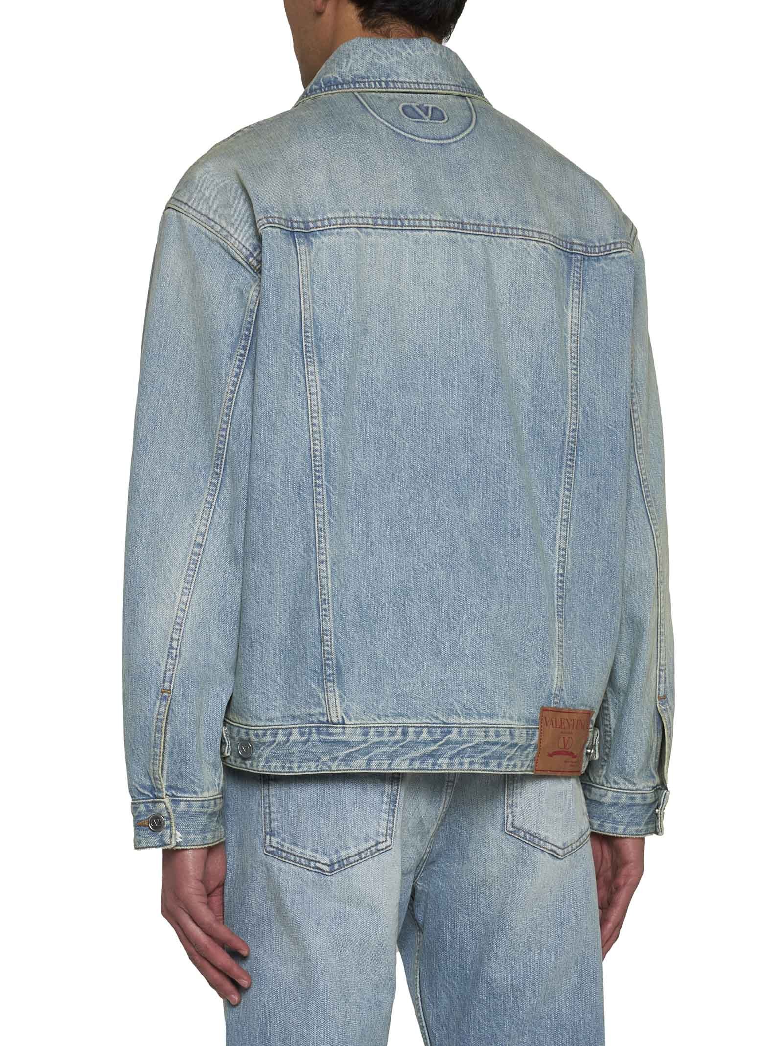 Valentino Buttoned Long-sleeved Denim Jacket In Gray