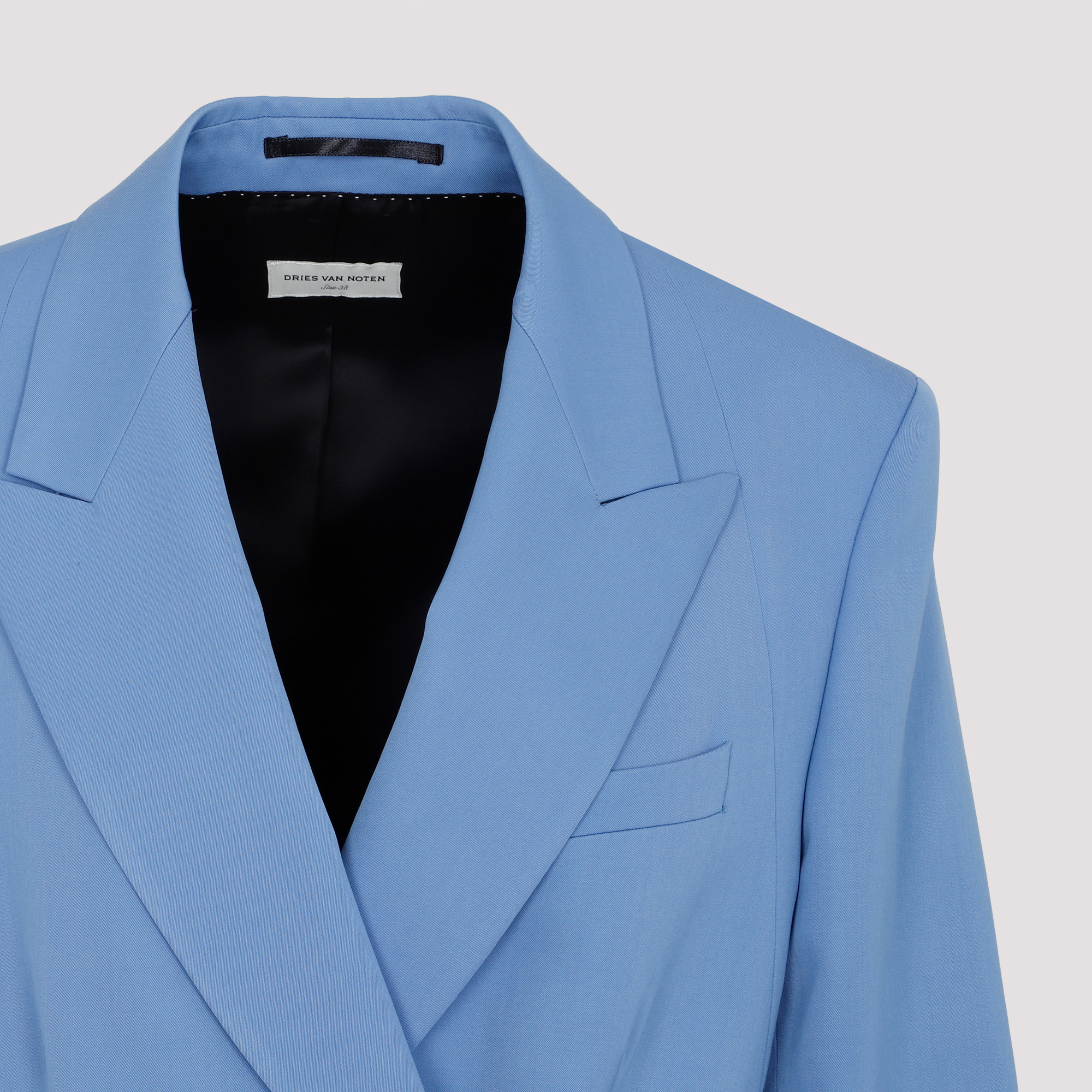Dries Van Noten Double Breast Wool Jacket With Notch Lapel In Blue