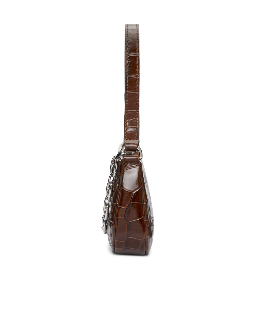 By Far Mini Rachel Croc-effect Bag In Brown