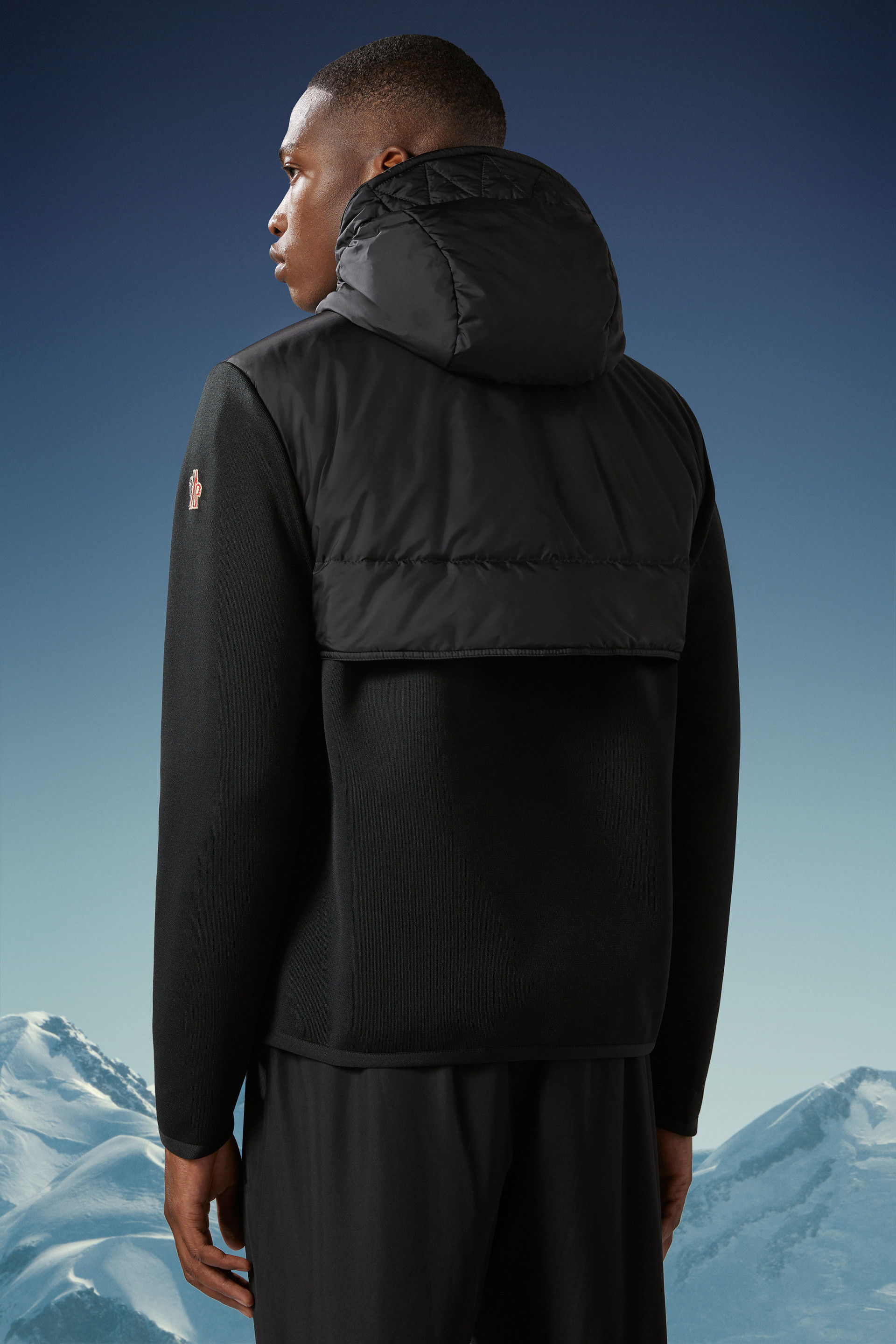 Moncler Quilted-panel Hooded Cardigan In Black