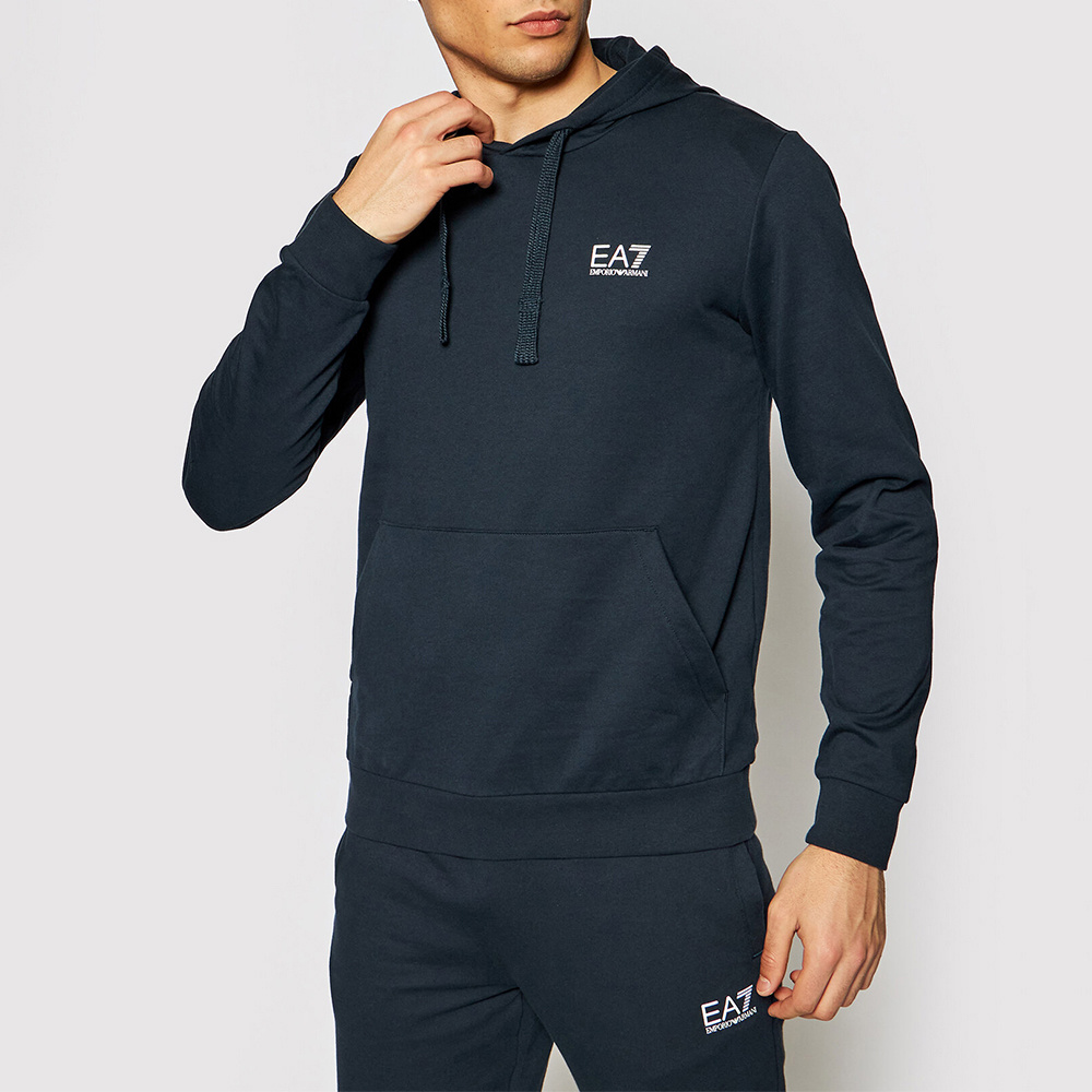 Ea7 Logo Hooded Sweater In Black
