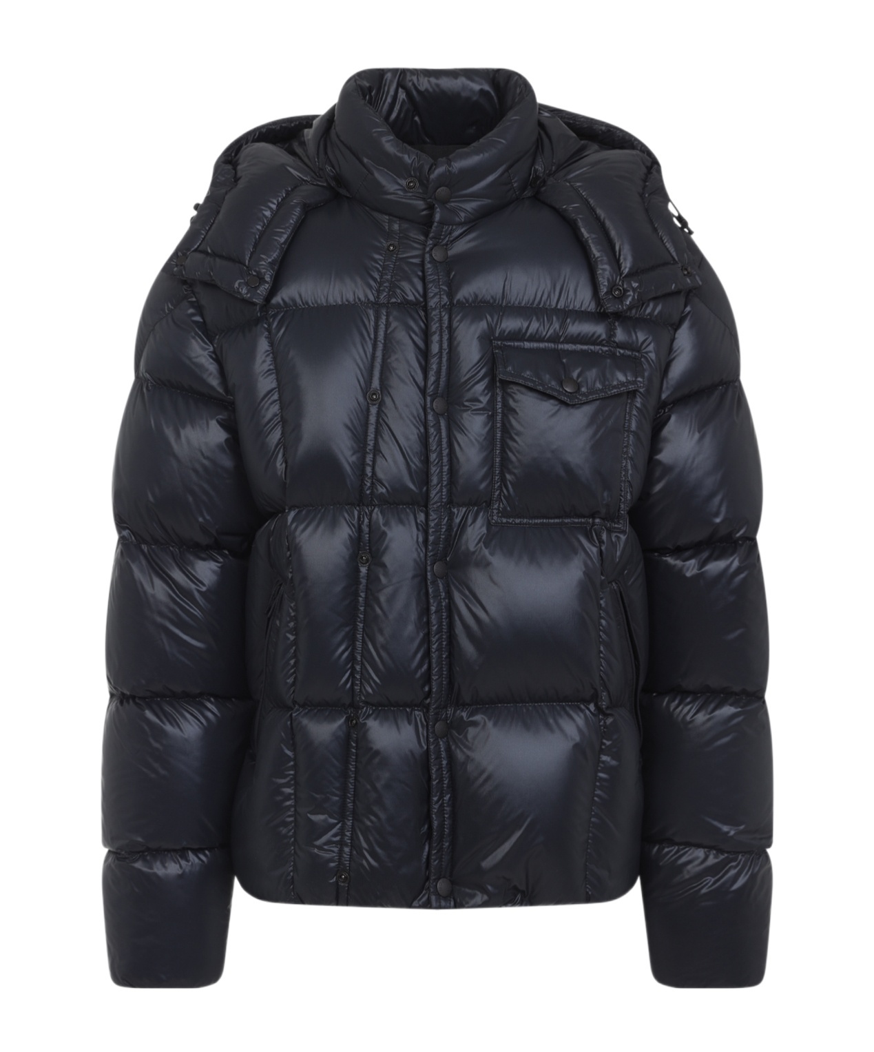 Moncler Padded Hooded Coat With Flap Pocket In Black