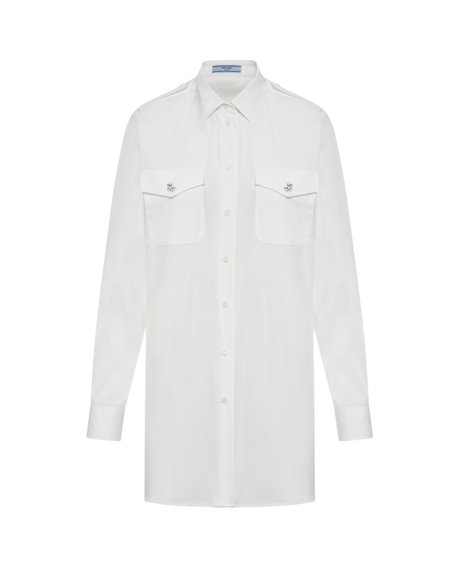 Prada Embellished Long-sleeved Buttoned Shirt In White