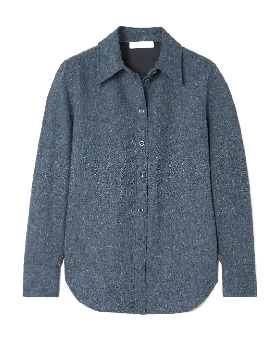Chloé Long-sleeved Woolen Tweed Shirt In Blue