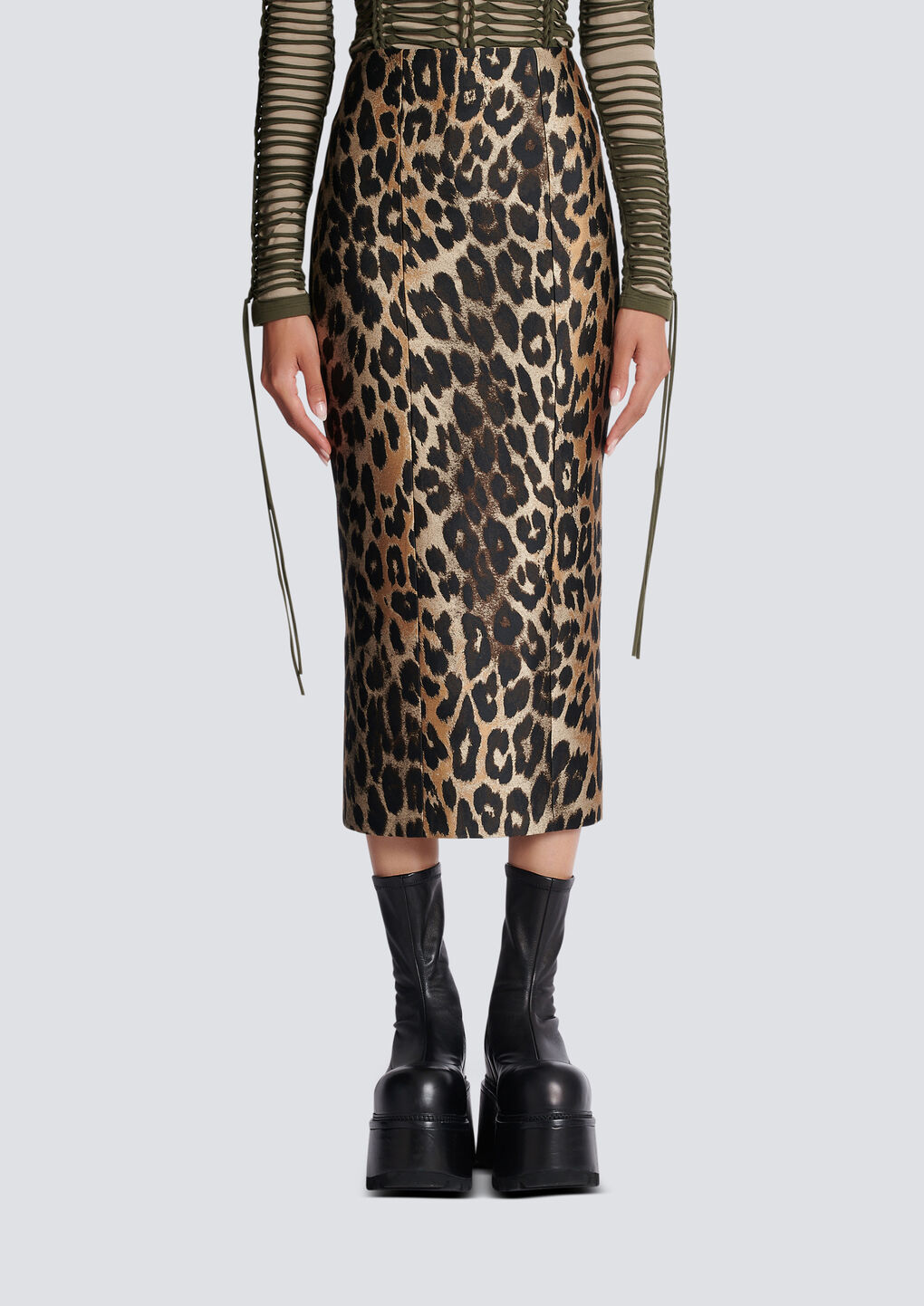 Balmain Animal Patterned Pencil Skirt In Black