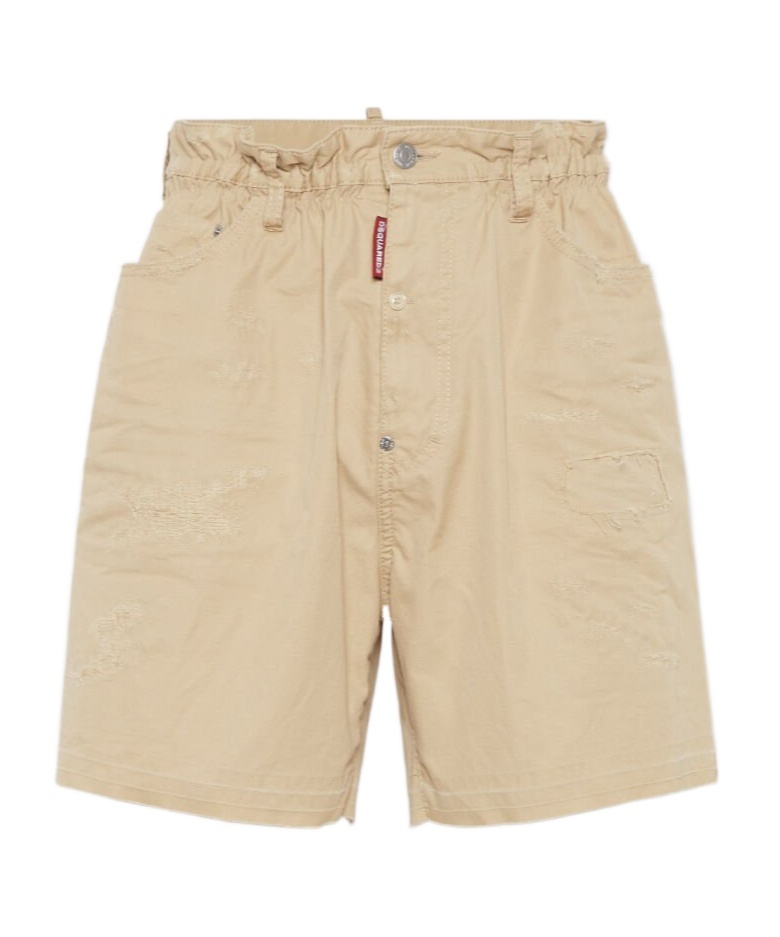 Dsquared2 Big Brother Ripped Cotton Shorts In Nude