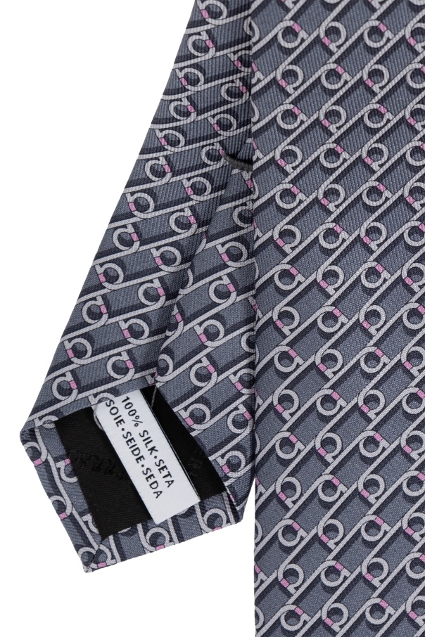 Ferragamo Gancini-print Tie In Gray