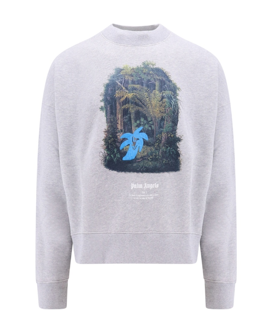 Palm Angels Organic Cotton Sweatshirt With Hunting In The Forest Print In White