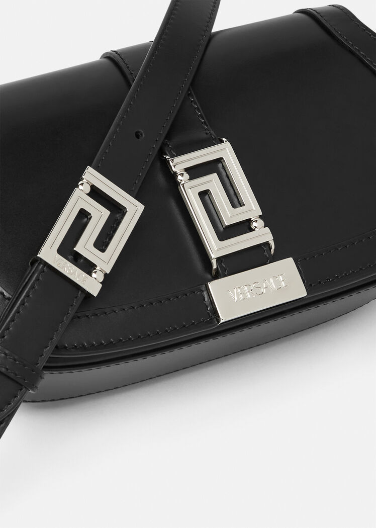 Versace Black Smooth Leather Greca Goddess Mini Shoulder Bag In Black