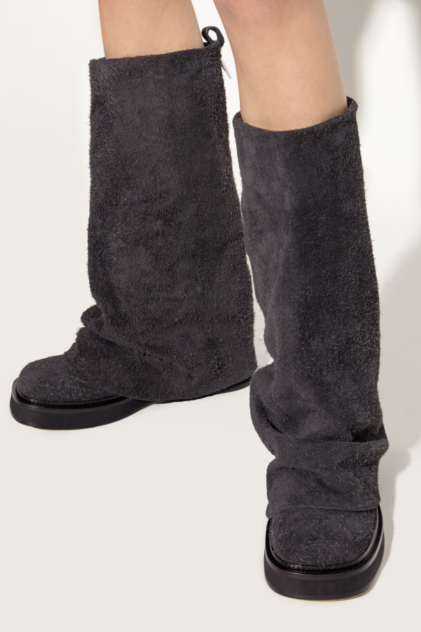 Attico Robin Layered Suede Boots In Black