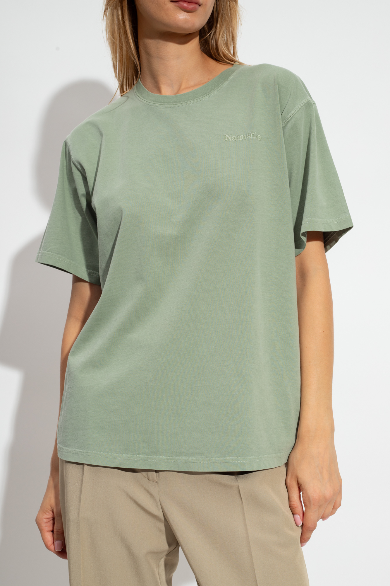 Nanushka Logo-embroidered Cotton T-shirt In Green