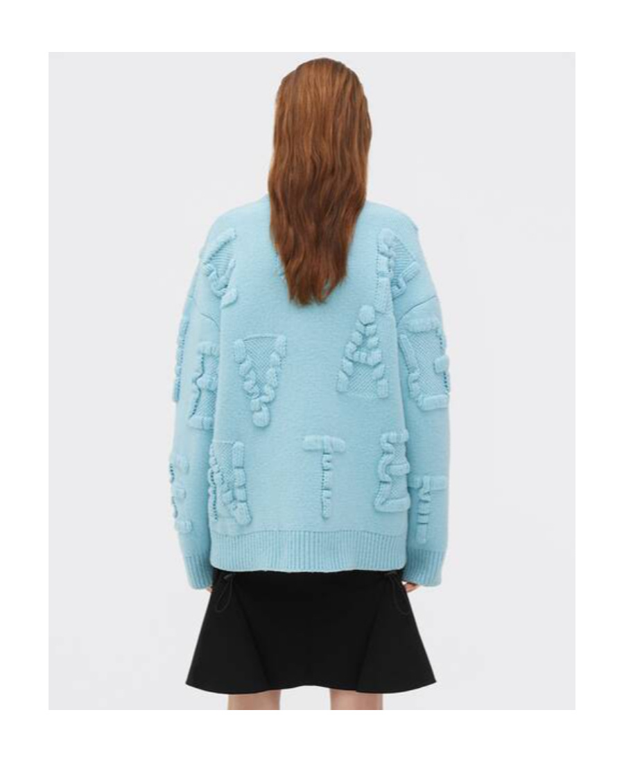Bottega Veneta Light Blue Stretch Wool Blend Shetland Alphabet Oversize Sweater In Blue