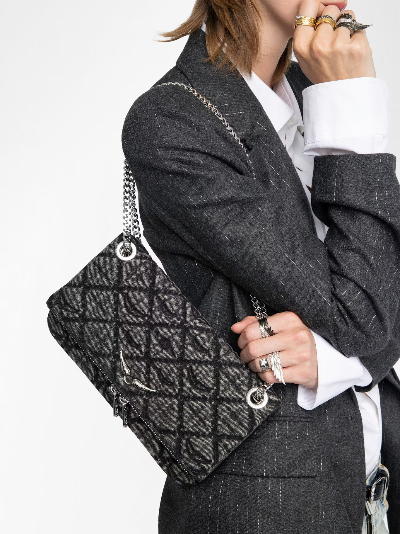 Zadig & Voltaire Chain Shoulder Bag In Gray