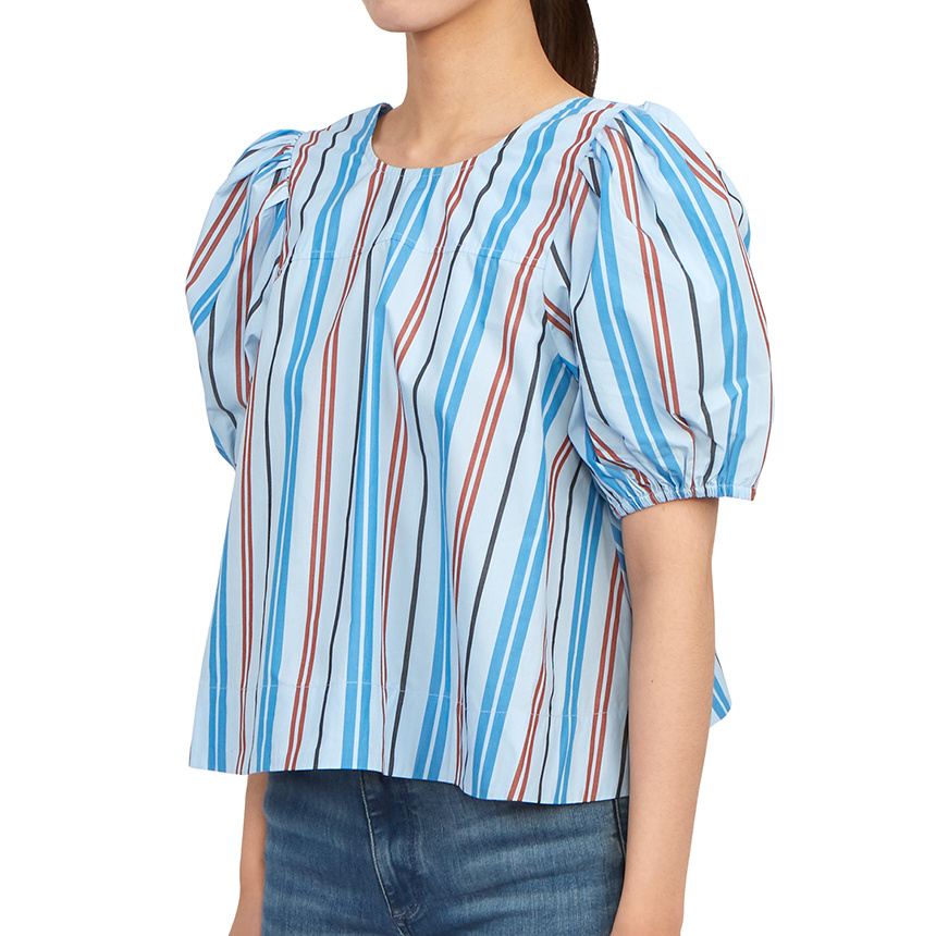 Ganni Stripe-print Organic Cotton Blouse In Blue