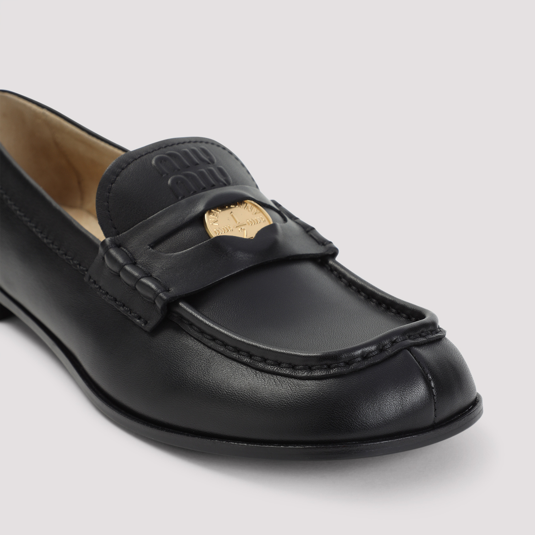 Miu Miu Round Head Loafer Shoes In Black