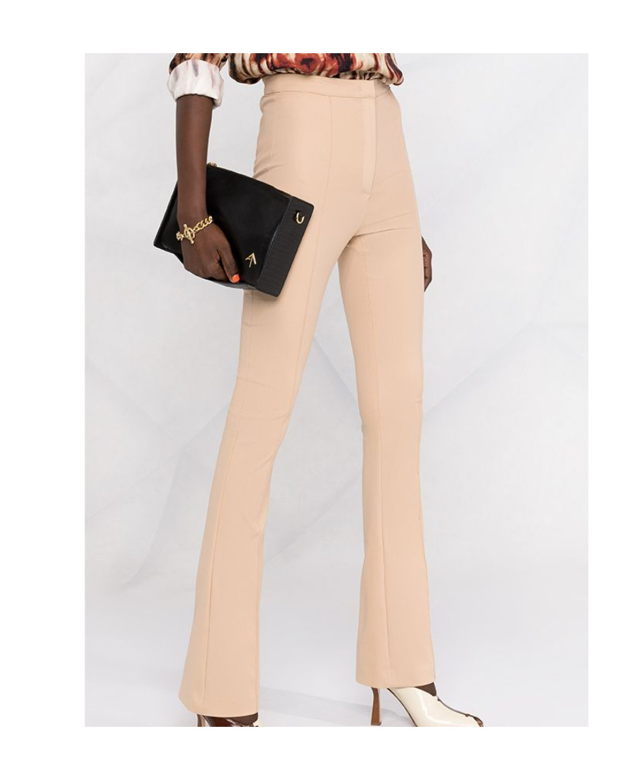 Shop Patrizia Pepe High-waisted Flared Trousers In Nude
